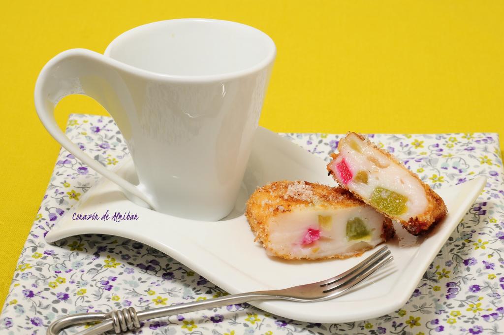 Leche Frita con Fruta Escarchada por Aixadalias