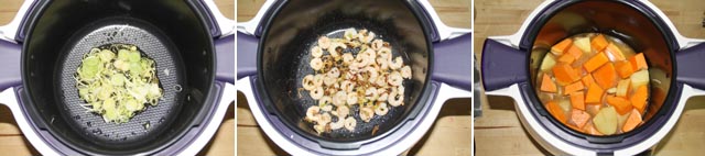 Elaboración Crema de calabaza, jengibre y gambas