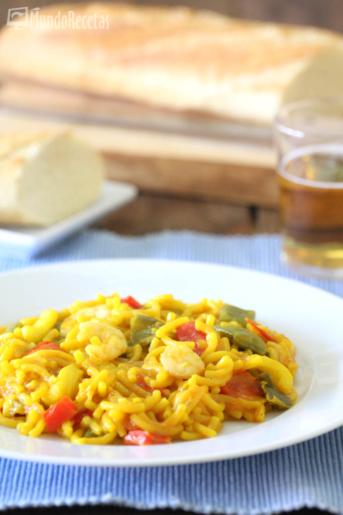 Fideua de verduras, calamares y gambas con Thermomix TM5