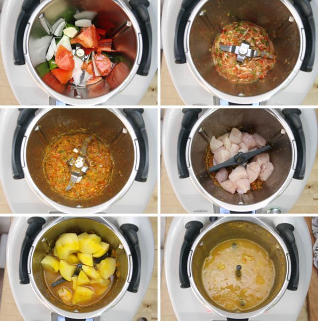 preparacion de Cazuela de patatas con pollo en Thermomix TM5