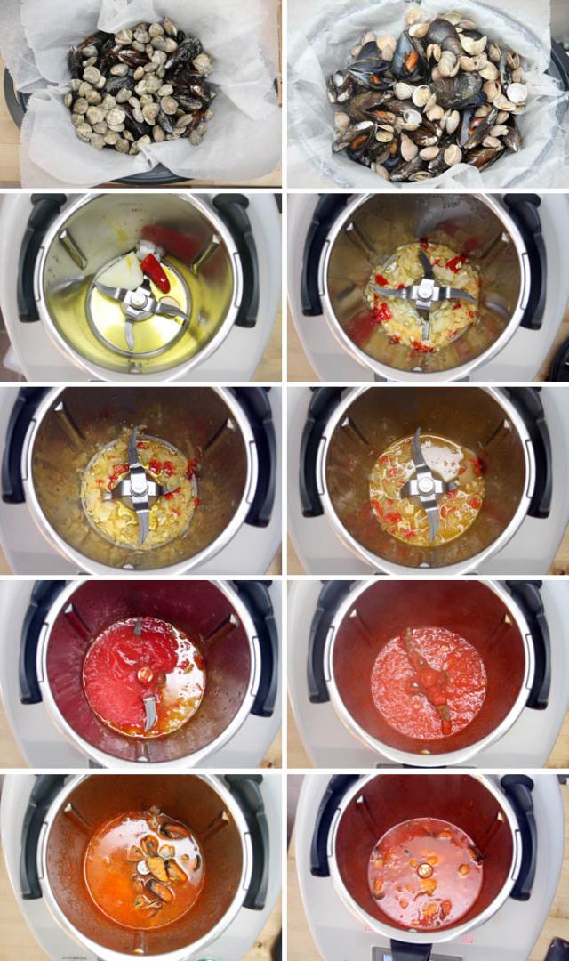 preparacion de espaguetis con mejillones en thermomix