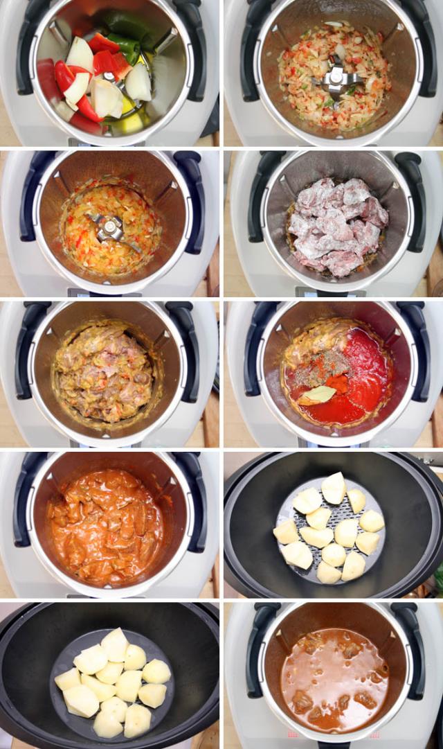 preparacion Ternera guisada con patatas al vapor en Thermomix