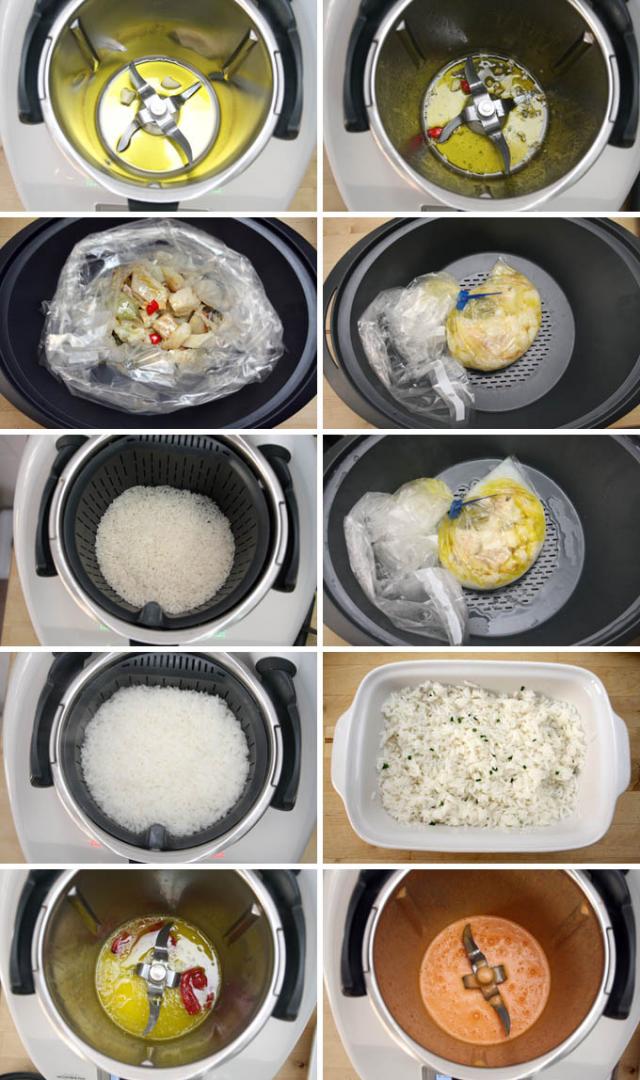 preparacion Ensalada de arroz con bacalao y vinagreta de piquillos en thermomix