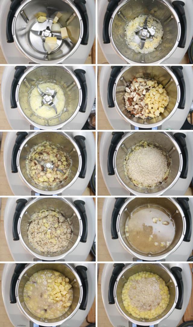 preparacion risotto de setas y manzana en Thermomix