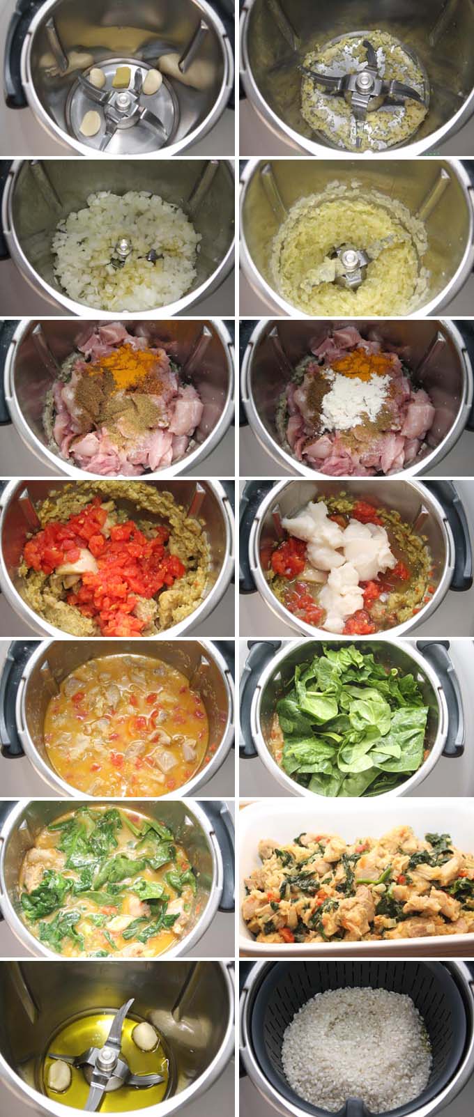 preparacion pollo al curry con espinacas thermomix