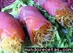 Receta de Rollitos de Salmón con Huevo hilado Receta de Rollitos de Salmón con Huevo hilado