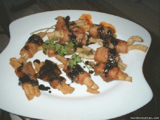 Receta de Rollitos de beicón y calamares Receta de Rollitos de beicón y calamares