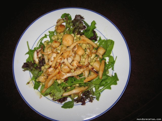 Receta de Ensalada de vieiras y habitas (templada)