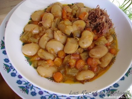 Receta de judias de la granja con verduritas y jamn