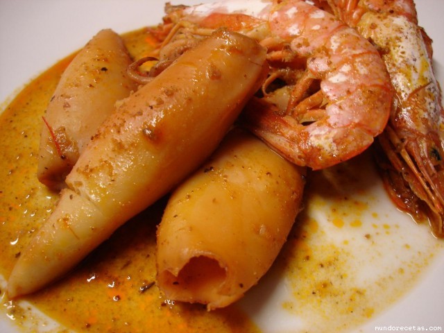Receta de Calamares con gambas (Olla GM) Receta de Calamares con gambas (Olla GM)