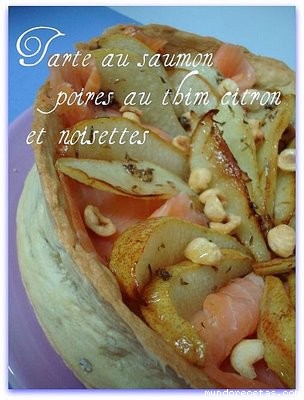 Receta de Tarta salada de salmn ahumado, peras al tomillo y avellanas