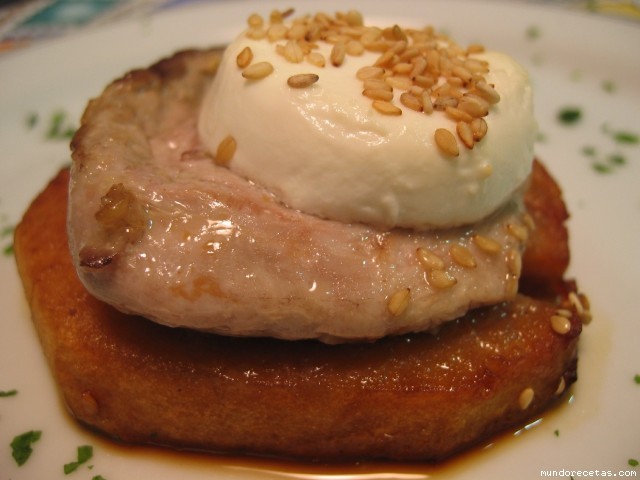 Receta de Solomillo con manzana y queso de cabra Receta de Solomillo con manzana y queso de cabra
