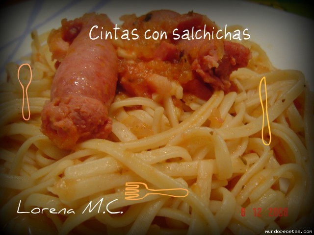 Receta de Cintas con salchichas y bacon con salsa de vino(thermomix) Receta de Cintas con salchichas y bacon con salsa de vino(thermomix)