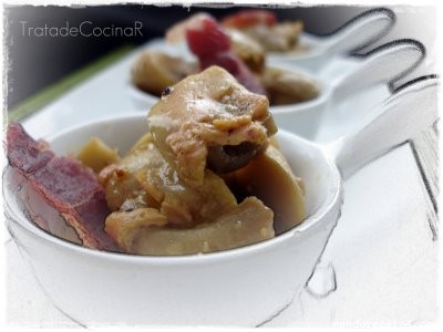 Receta de Cazuelicas de champiñón con foie al P.X. Receta de Cazuelicas de champiñón con foie al P.X.