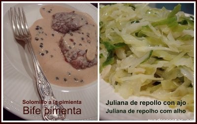 Receta de Solomillo a la pimienta con juliana de repollo con ajo Receta de Solomillo a la pimienta con juliana de repollo con ajo