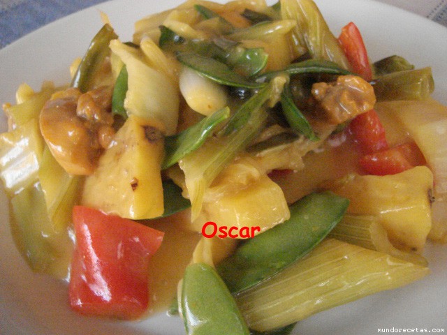 Receta de Pollo saltado con piña y verduras Receta de Pollo saltado con piña y verduras