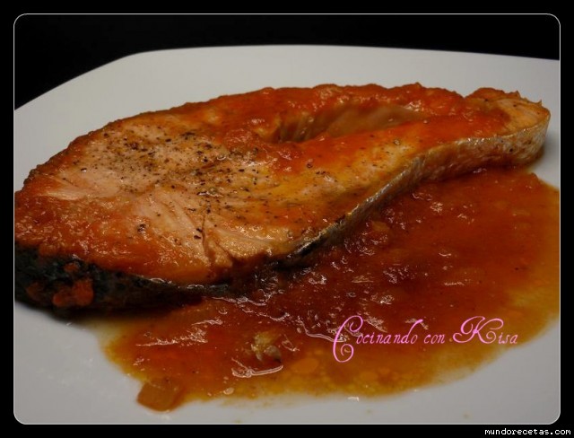 Receta de SALMON AL WHISKY CON TOMATE(fussioncook) Receta de SALMON AL WHISKY CON TOMATE(fussioncook)