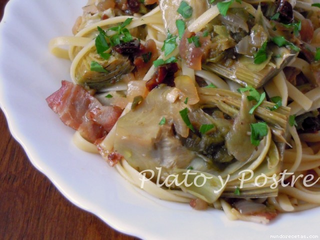 Receta de Pasta Larga con Alcachofas Frescas Receta de Pasta Larga con Alcachofas Frescas