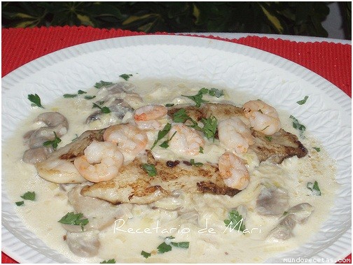 Receta de FILETE DE PANGA CON CHAMPIÑONES Y GAMBAS Receta de FILETE DE PANGA CON CHAMPIÑONES Y GAMBAS