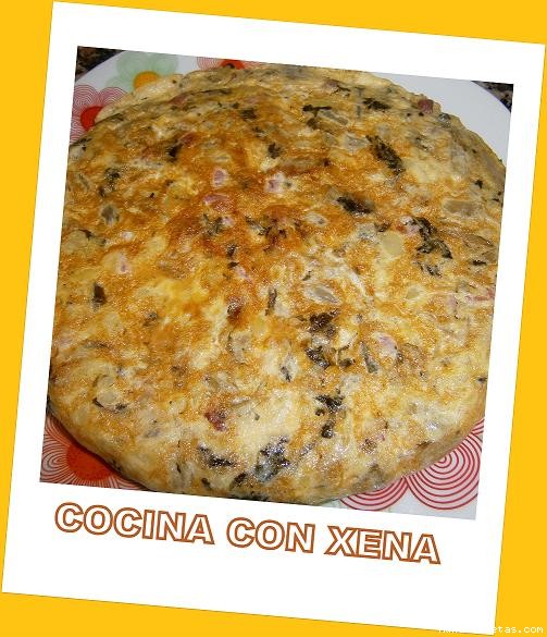 Receta de Tortilla de patata con acelgas y jamn