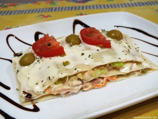 Receta de Lasaa Fra de Atn y Cangrejo