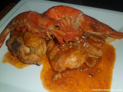 Receta de Pollo con gambas ( Mar y Montaña ) Receta de Pollo con gambas ( Mar y Montaña )