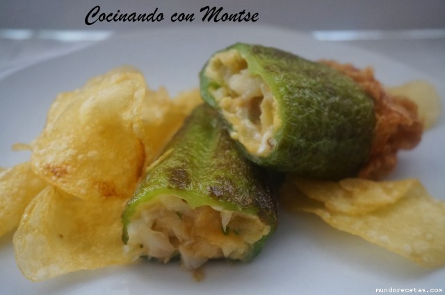 Receta de Pimientos rellenos de revuelto de bacalao y patatas chips Receta de Pimientos rellenos de revuelto de bacalao y patatas chips