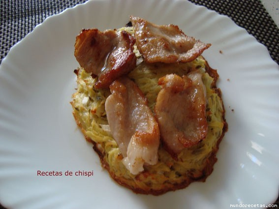 Receta de Secreto iberico sobre torta de patatas de chispi57 Receta de Secreto iberico sobre torta de patatas de chispi57
